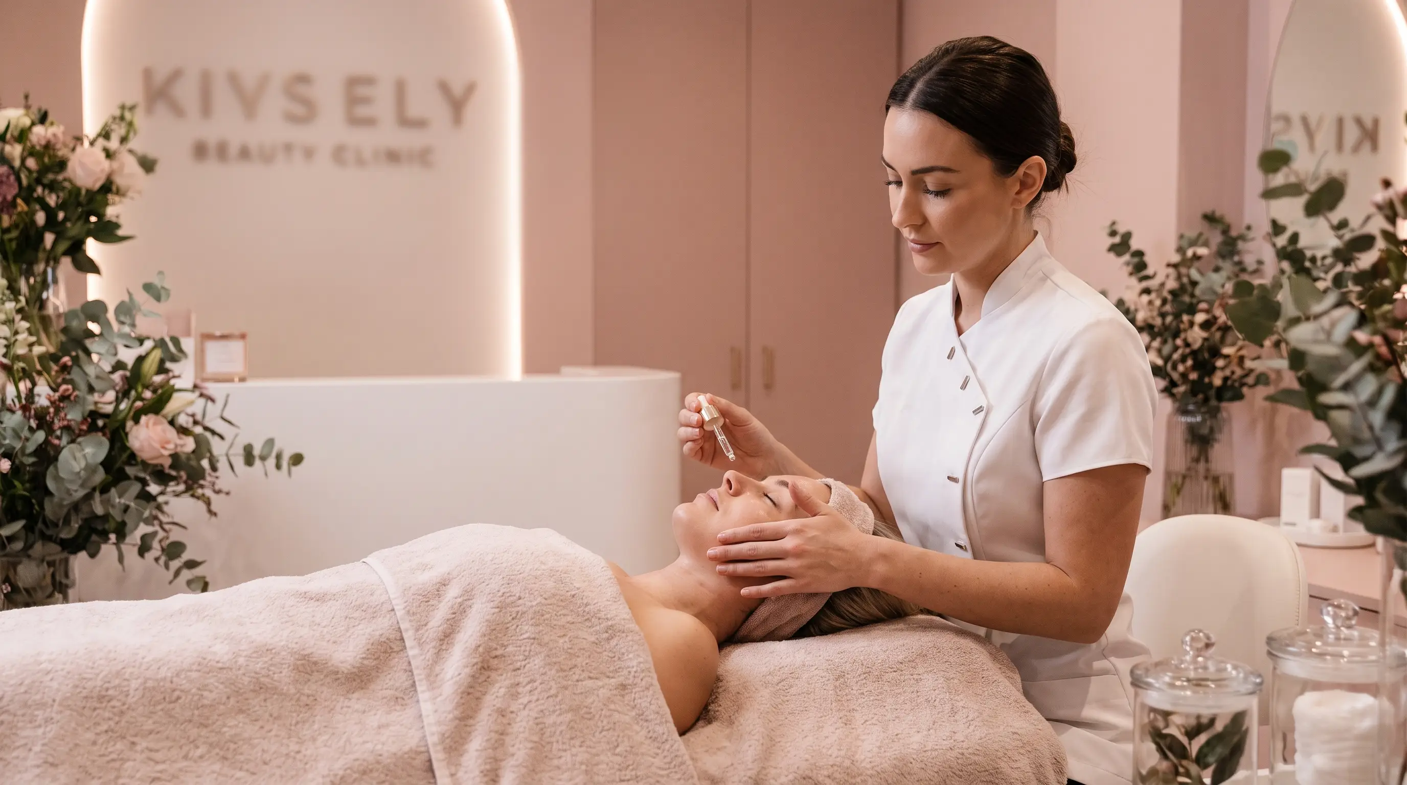 Esteticista a realizar tratamento facial numa clinica de estetica