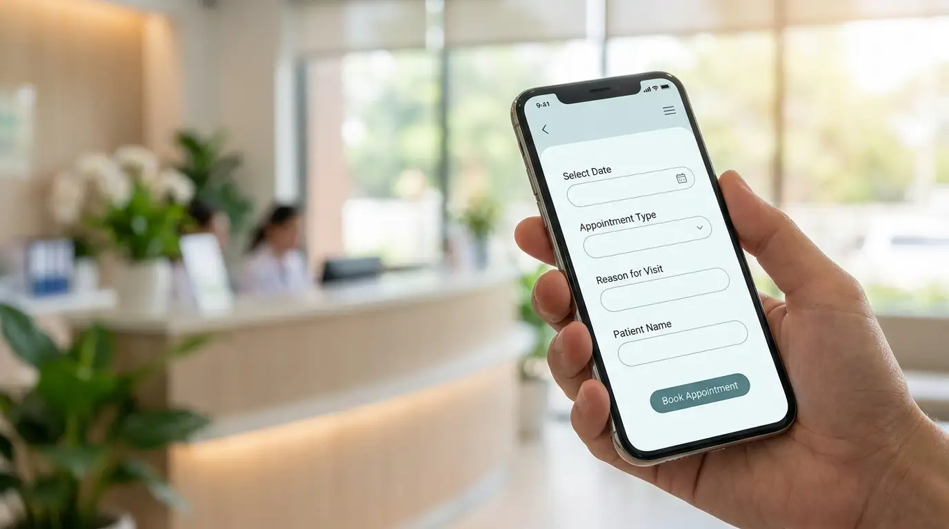 Ecra de smartphone com formulario de marcacao online e campos personalizados