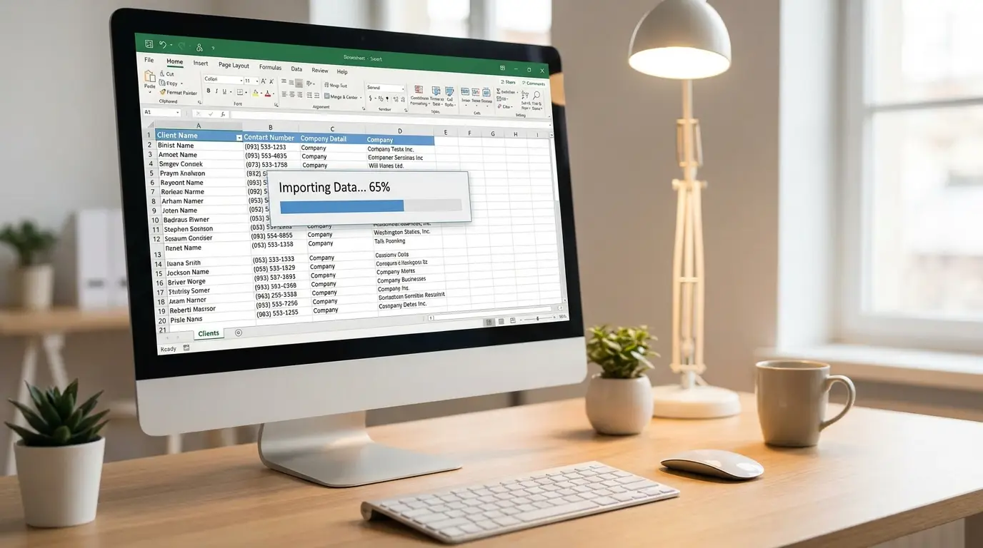 Ecra de computador com lista de clientes a ser importada de um ficheiro CSV